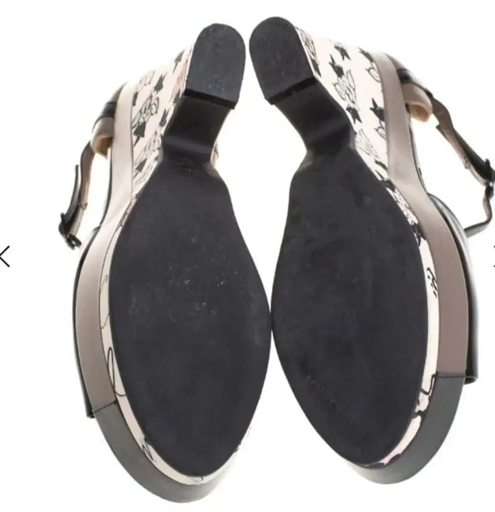 Chanel Black/Grey Patent And Leather Wedge Sandals Side 39.5